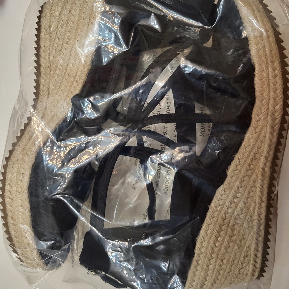 Eileen Fisher Sandals 8.5 Wedge Espadrilles Black Faux Suede Casual Comfort NWOB - Picture 10 of 10